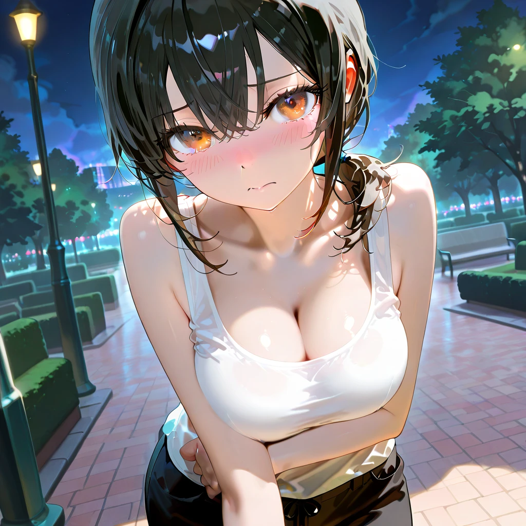 top quality、Top image quality、Masterpiece、girl with((cute little、18 years old、sexy anime girl, best bust、medium bust、Bust 85,beautiful blue eyes、Breasts wide open,long black hair、A slender one、middle knot、Black sports bra、white skirt,Reflect the whole body、Black pierced gloves、sweating、turn around、Sweat splatters、dance、Emphasize the buttocks))high quality、beautiful art、background with((club、Blue light、Purple Laser illumination、Red Laser illumination,Laser illumination,Fitness club、night、Virtual world)),on the table、Well-designed、visual art、depth of field、best lighting、most detailed、8k,Super exquisite