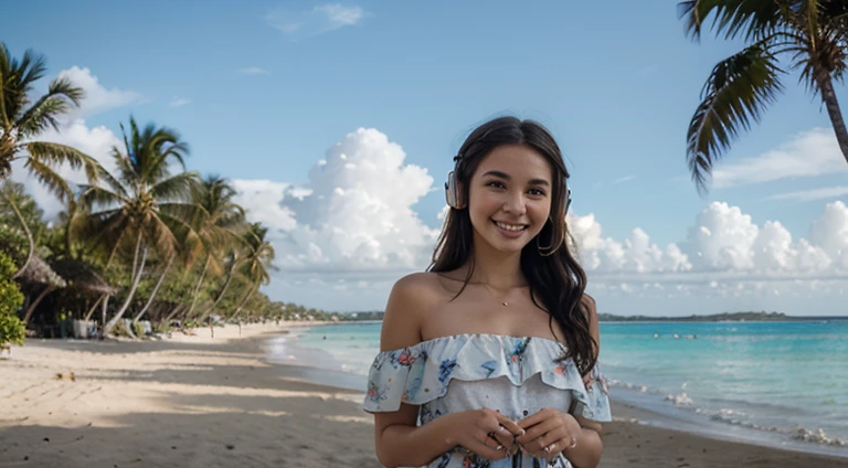 Recrée moi la même photo avec une jeune fille de 22 ans souriante