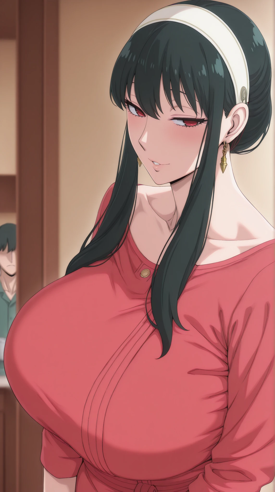 ふしだらなpajamas， 1 girl，Grab your chest with your hands，(mother and son:1.5)，(kiss:1.2)，(5 year old boy:1.4)，((blush, afterwards:1.6)), (hug), (hug each other)，{26 year old breastfeeding woman},Ecstatic woman,big breasts, theratio, My chest opened,beautiful nipples,unbalanced chest, standing nipples,Sweat,(( pajamas,open neckline:1.3)), {1 braid，black hair, women&#39;s hairstyle}，super detailed face, fine eyes, double eyelid、Entrance to a dark bedroom, (A woman wearing open-chested clothes:1.5),front door,beautiful hands,wet skin,open your mouth,sigh through your mouth, hall々boy standing,Sweatだく,View from the front