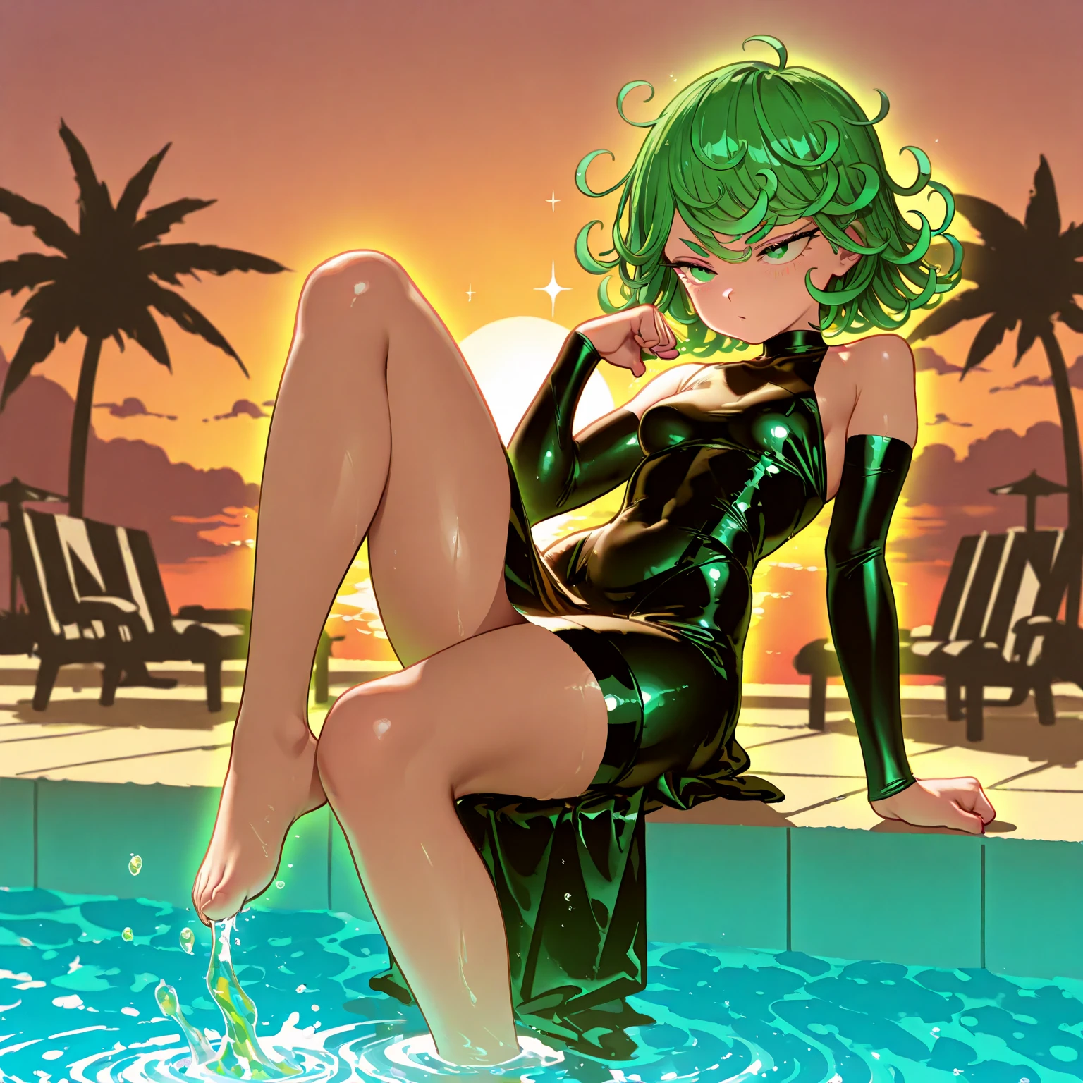 NSFW, (girl),((optimal quality)), ((Masterpiece)), (A detailed: 1.4),face red,perspire,showing niples, fully naked,The ultimate masterpiece,(fidelity:1.2),(sexy),open air bath, (Huge chest), Open crotch, Open legs, (Smooth: 1.1), (Cutes: 0.9), (shiny: 1.1). Green short hair, slim waist, showing ass from behind, red lips, green eyes, lust face, tatsumaki from one punch man