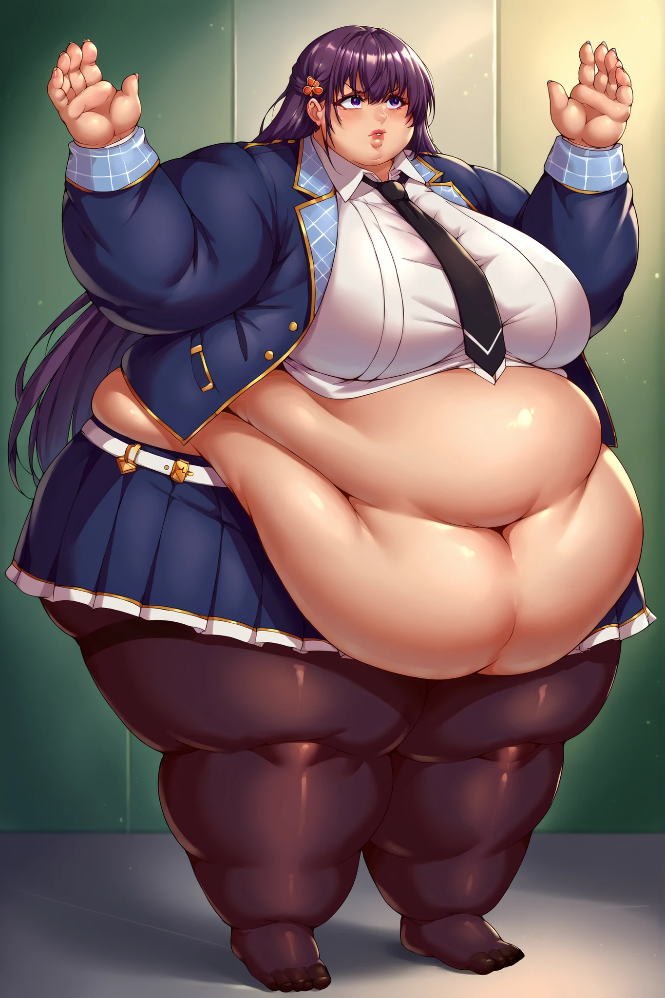 very long hair, thicc, very big breast, maid dress, big belly