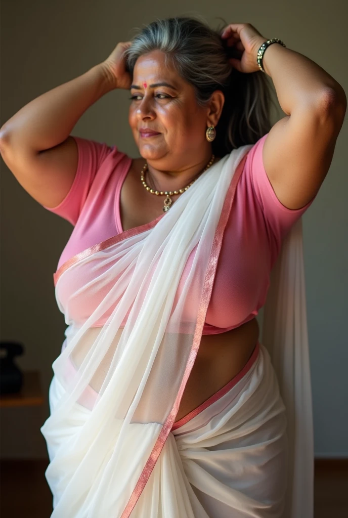 extreme close up photo of sexy mahie gill showing breasts to viewer from top view, swooping breasts, deep cleavage, look at viewer and subtle smile, seductive eyes, sultry, blue lace salwar, ponytail, 38 yo, HD, 4k, ultra high quality, (cinematic:1.3), intricate details, (ArtStation:1.2)