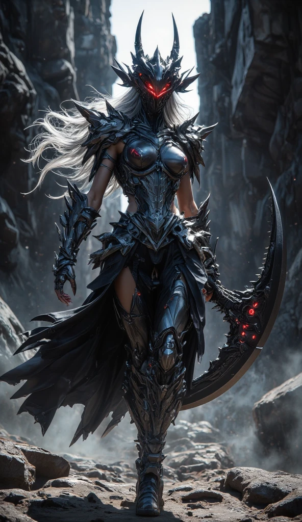 A high contrast, static photo of a scary female figure emerging from the depths deep swamp. The figure is made of muscle and bone, Its form is oddly humanoid, with long, vainy limbs and a skeletal-like structure. Its head is adorned with what appears to be a crown of thorns, further emphasizing its cursed and mysterious nature. The creature stands in stark contrast to the barren, lifeless trees that stretch out behind it, their skeletal trunks and branches forming a bleak backdrop. The lighting is dim and ominous, casting long, sinister shadows across the figure's twisted form and the desolate landscape around it. The air of foreboding and malevolence is palpable, as if this shadowy figure has emerged from the forest to warn or even threaten those who dare to disturb its rest. human-like figure, intricate details, flames shooting out of figure