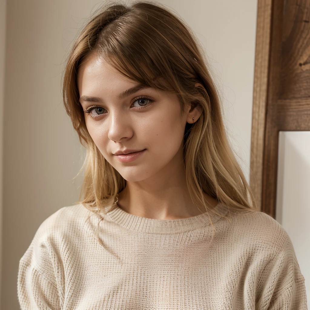 Plan at scale, 1 femme, 25 ans, seulement, longs cheveux blonds, cheveux blond, porter un pull beige, dans la rue , yeux bruns, non-exposed, Portrait complet du corps, Realstic, expression confiante, determined, dramatique, ultra-high-resolution.photoreallistic:.1.4, (very detailed skin:1.2), 8K UHD, DSLR, High quality, grain du film, Fujifilm XT3