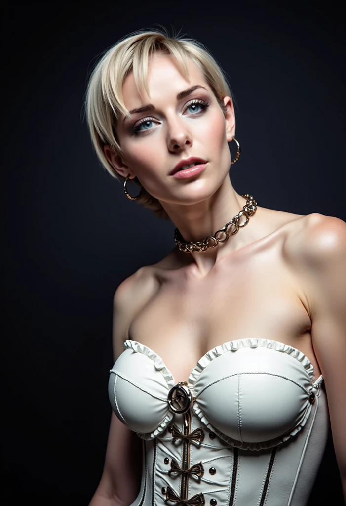 arafed woman with white hair and a black bra top, cate blanchet, cate blanchett, rachel mcadams, jodie foster, madonna, 2b, 2 b, reese witherspoon, reese witherspoon face, looks like christina ricci, madonna genderbend elegant, cyborg cate blanchett, hq scan, nicole kidman, aurora aksnes, steven meisel photography, ashe