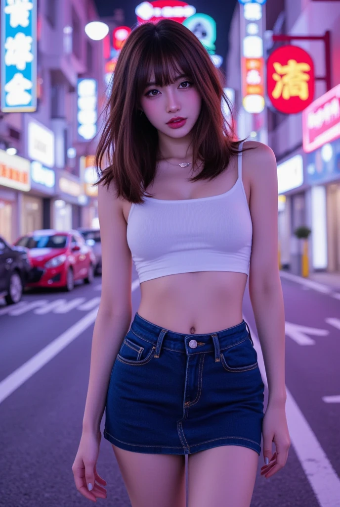 1fille,seulement,cheveux longs,peau rugueuse,(regarder le spectateur:1.2),cheveux humide,micro_shorts,sombre,polaroïd,(profondeur_de_Champ:1.5),jours de pluie,en plein air,rue,cheveux entre les yeux,éclairage maussade,effet Tyndall,éclairage cinématographique,nuit,lampadaire,reflet,lumière disponible,lumière de jante,néons lumineux,courbée,latine _style,
