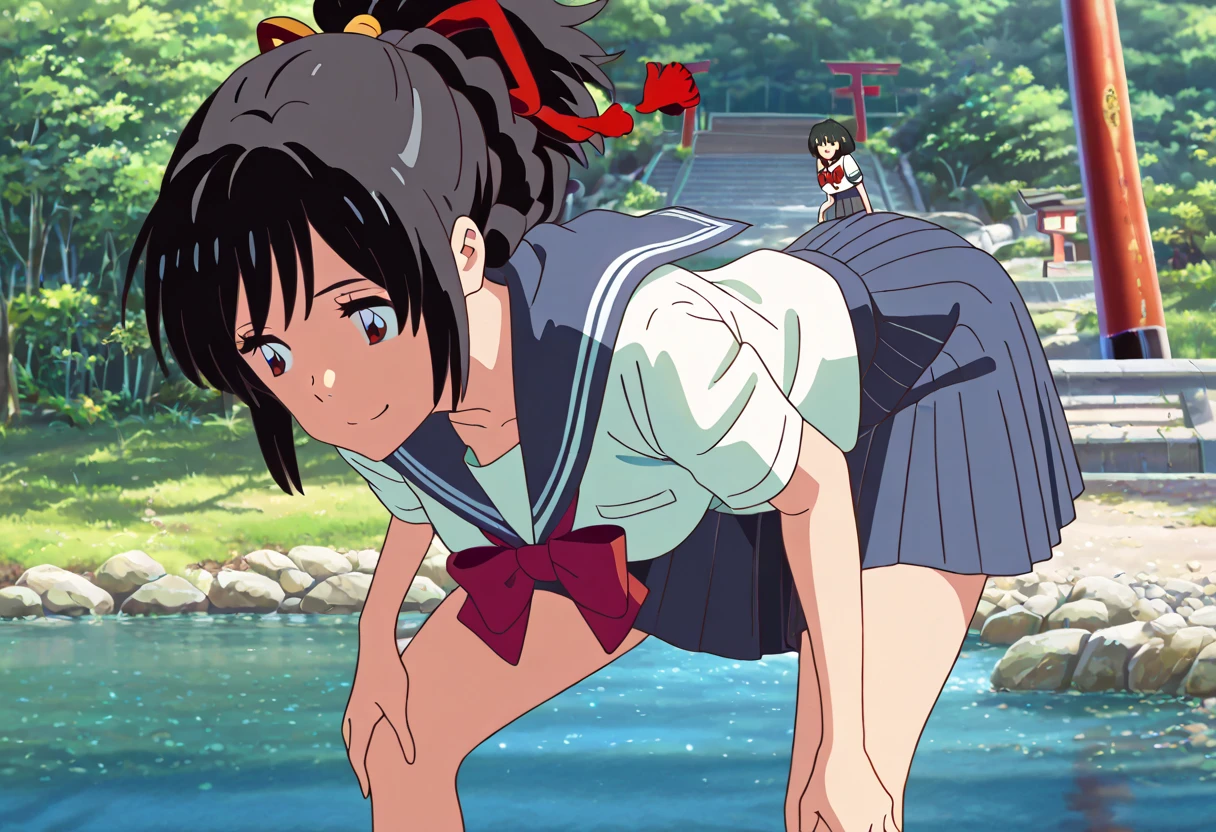 Alone, One girl, Haru Onodera,whole body,middle School girls , smile, View your viewers, sketch, got it, Flat Color, 2D, Anime Coloring, Jagged lines,Sailor suit,Pleated skirt,Nipples,Nipples,Pussy,Pussy,barefoot,tits,tits,