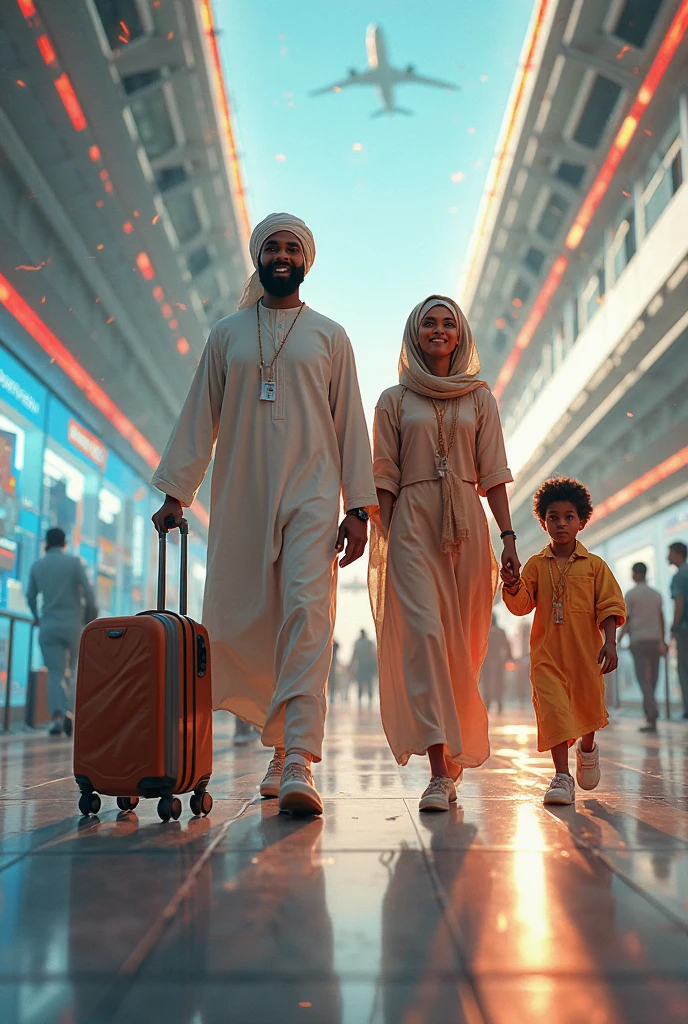 Dad somali trevled with his two daughter airport aden ade
