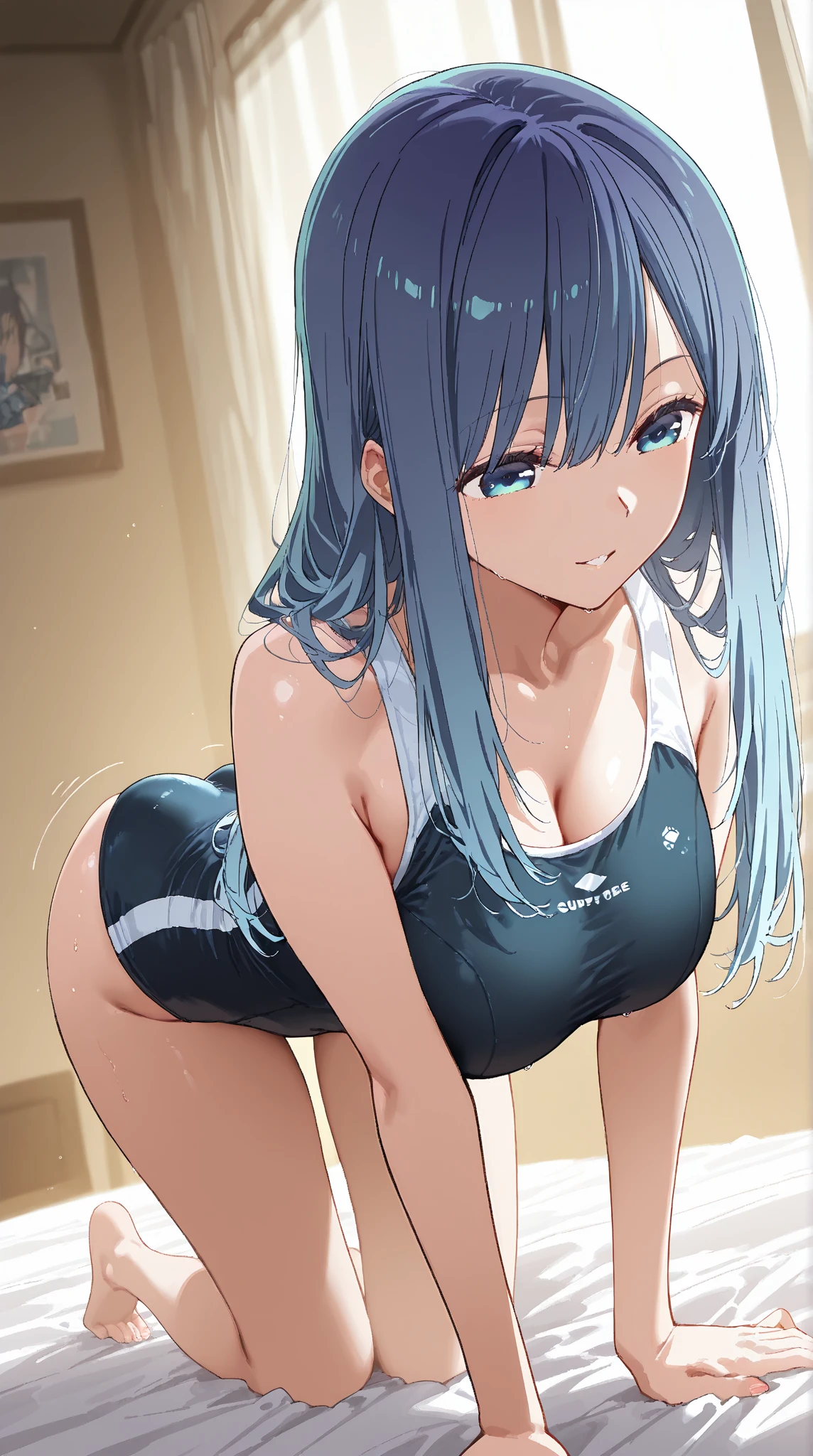 score_9, score_8_up, score_7_up, score_6_up, source_anime,masterpiece,best quality,highres,absurdres,official art,official style,source_anime,anime screencap,anime coloring,megami magazine,anime,animated,BREAK
1girl,Takarada_Rikka, black hair, blue eyes, detailed eyes, long hair, medium breasts, <lora:Takarada_Rikka_Pony:1>
grey sports bra, cleavage, midriff, shiny skin, grey dolphin shorts,(butt crack), thicc, thick thighs, large hip, from behind, pov, (sitting on lap), 1boy, looking at viewer, cleavage, 
<lora:pov_sitting_on_lap_v0.1-pony:1.3>