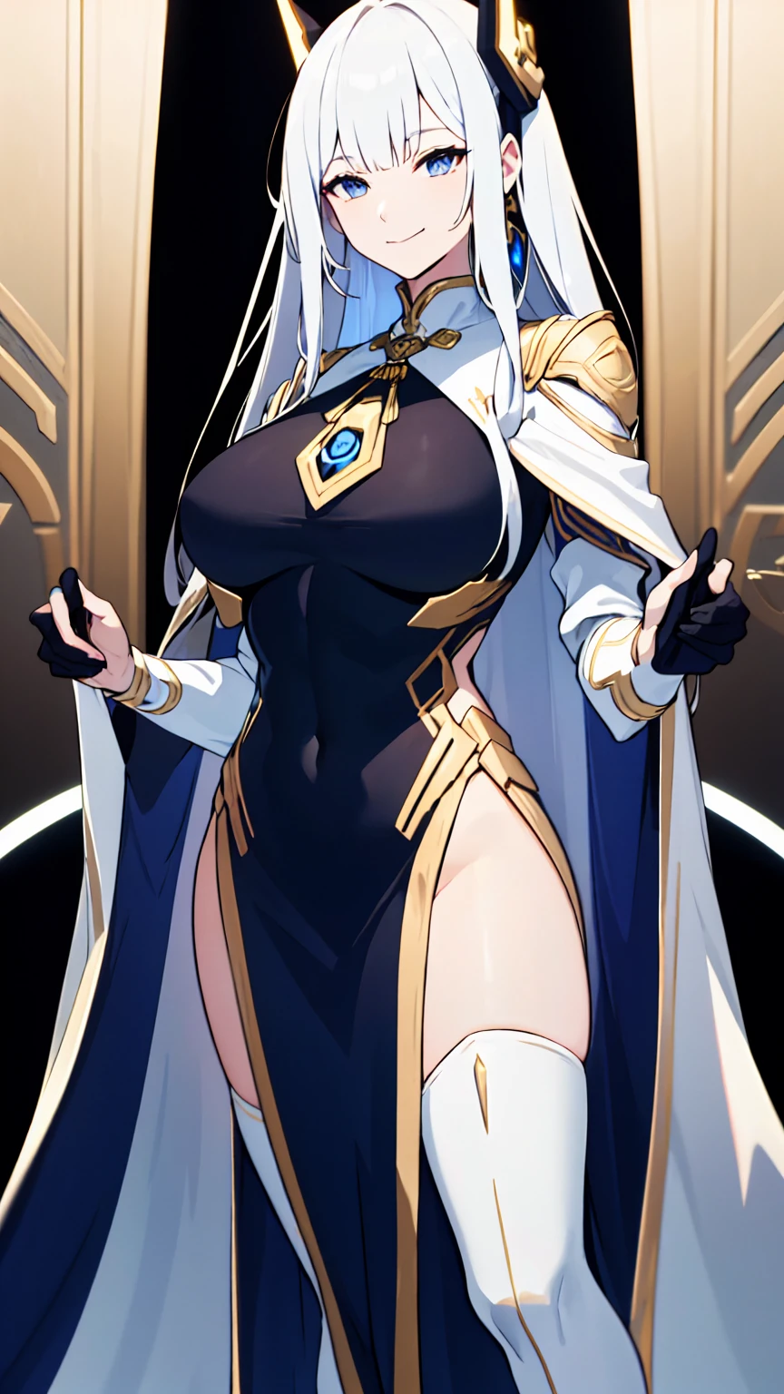 carmilla, medium breasts, black dress, ((hood, hood)), by white, beautiful face, blue eyes, (Masterpiece:1.2), Best Quality, absurdities, high resolution, extremely detailed wallpaper, perfect lighting, from below, socks, stockings, heels, hig heels, pussy, NSFW,+18