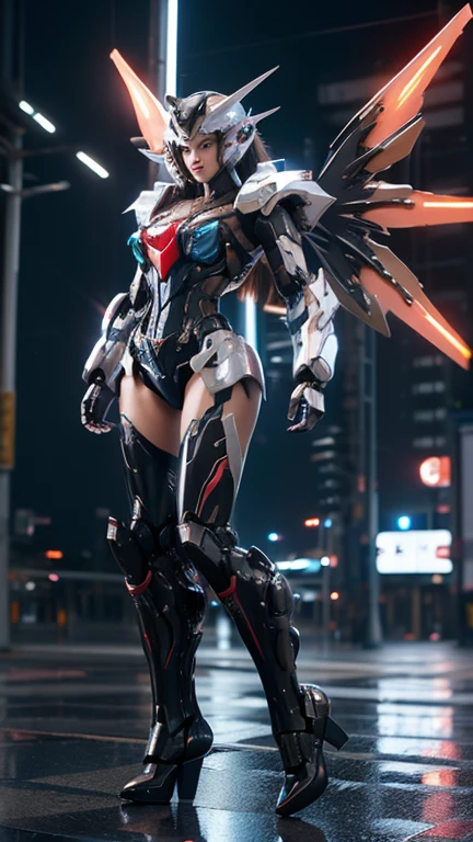 a close up of a woman standing in front of a giant robot, cyberpunk anime girl mech, girl in mecha cyber armor, female mecha, trending on cgstation, mecha suit, d. va from overwatch, giant anime mecha, trending at cgstation, cyberpunk 2 0 y. o model girl, cgsociety and fenghua zhong