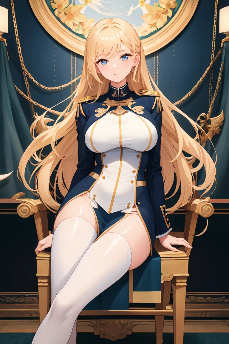 Bismarck a woman in a black dress with long blonde hair and blue eyes, Beacon_of_the_Iron_Blood_outfit , full body, beach background, (masterpiece:1.4),(best quality:1.4),(shiny skin),realistic, beautiful face,  <lora:bismarck:1> , SFW
