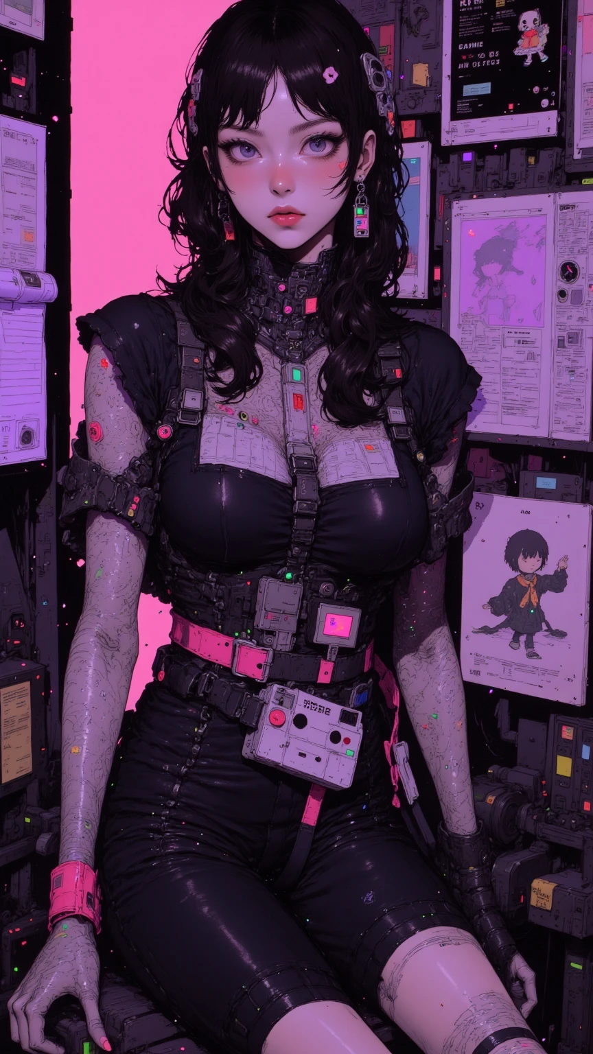 Retro graphics Rated R, nsfw, sexy female cyborg, magazine cover, poster art , Lovecraftian horror theme, bold huge text, matted design layout.