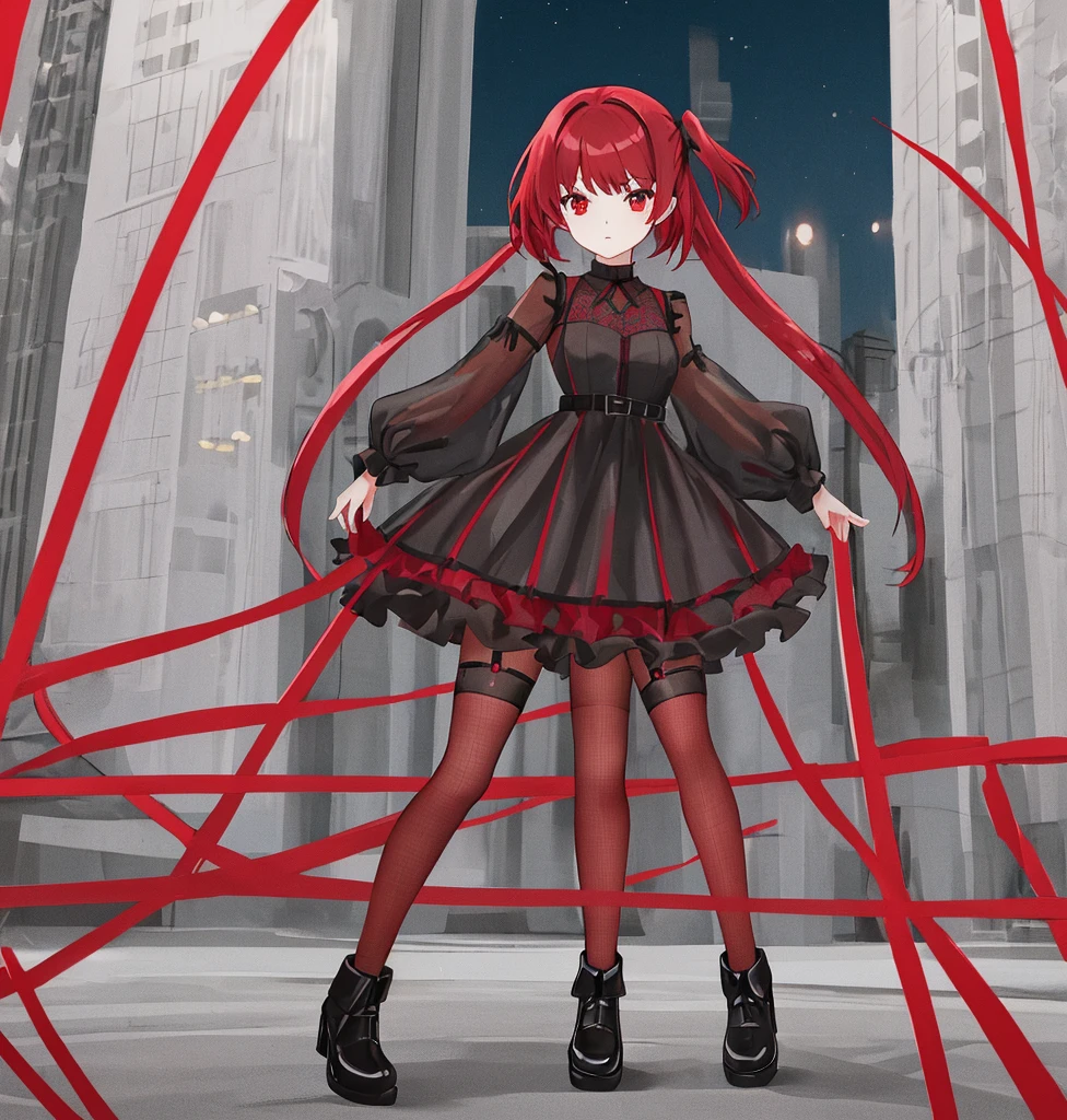 ((Red stockings + super short red frame skirt: 1.2 + leg line: 1.3 + vertical eyeliner: 0.9), Handheld weapon, cute breath, Candy color style, Head down and back shot, Deep bokeh background, (Color hair: 0.9 + Short hair: 1.1 + Weapon emphasis: 1.2), Rose)