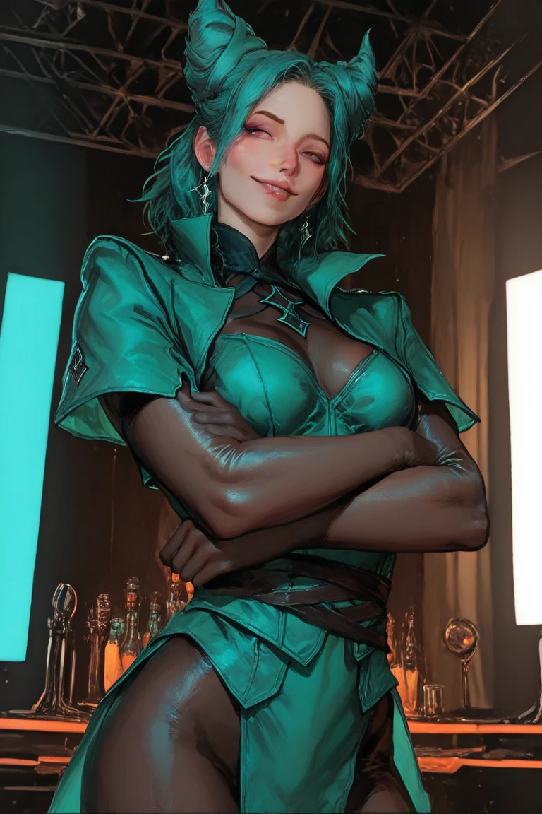 BLACKLIGHT, ((NSFW)), realistic art, extremely delicate and beautiful, ultra-detailed, (1girl), blue eyes, floating, detailed light, illustration, dynamic angle, depth of field, ((((milf)))), girly, long hair, ((green and black hair, multicoloured hair, green highlights hair, twin tails, hair ornament, hair flower, flower, makeup, braid, smile)), vampire eyes, showing fangs, pale white skin, (((best quality, 1girl, (skindentation), (blur background:0.6), City background, (casual yet stylish, elegant cloth, glasses, Cat ears, Cat tail, Cat eyes, blue jeans, Black leather jacket, Black latex bra, goth boots), gorgeous, (short hair:1.5), soft lighting, wind, (front light:1.5), surprised, choker, smile, jewelry, earrings))), (ultra high res, best quality,), (8k, raw photo, best quality, masterpiece), technological sense, best quality, masterpiece, illustration,CG ,unity ,wallpaper, official art, Amazing, finely detail, an extremely delicate and beautiful,extremely detailed, highly detailed, sharp focus,rich background, (real person,photograph), ((high detailed skin)),