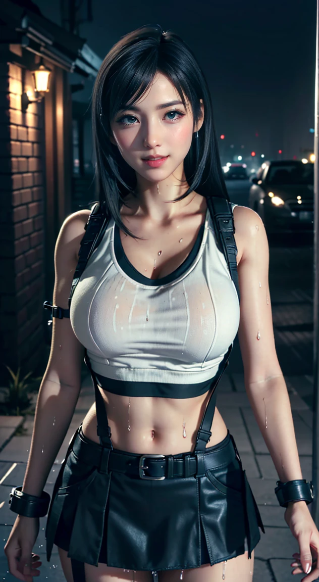 (Very delicate and beautiful:1.2)Supermodel, Perfect Shape, girl, Tifa, Knee socks, Beautiful legs,Gentle expression,Pampered look,Innocent face,mini skirt,Big Breasts,Beautiful breasts,Sensual,Bike Shorts,,masterpiece, highest quality, High resolution, 8k, , Sports Girls,Training wear,short hair, Messy Hair, blush, Sexy pose, Big Breasts, sweating,, sweating, Cityscape, Crisp details, Super Detail, Realistic skin texture, surface details, Beautiful eyes in every detail, Medium Full Shot, ,Flame Background,smile,Look at the audience, Big Breasts, Big Tits, whole body, White panties