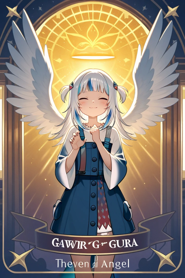masterpiece, best quality, bright playful eyes, detailed pupils, god rays, sunbeam, inside a church, smiling, big smile, 1girl, solo focus, (Angel:1.2), halo, aura, magic, Yellow Eyes, (Dark Skinned Female:1.2), Long Religious Robes, Latin Cross, (Very Long Hair, Double Bun, Single-color Hair, Blue Hair:0.8), <lora:keke:1>