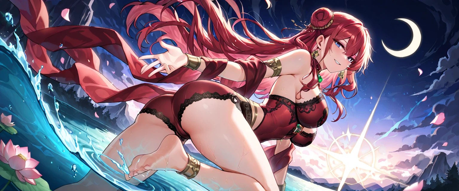 Pyra de Xenoblade, very long red hair, neckleace, breasts big, sexy hentai girl, best qualityer