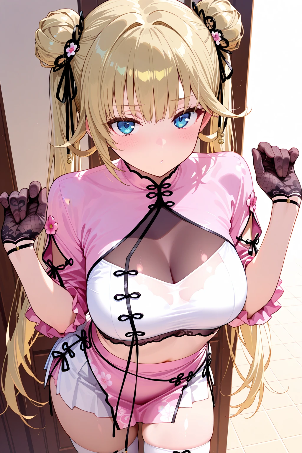 masterpiece, best quality, 1girl,blonde hair,Sui, (finely detailed heart shaped pupils and detailed face),,half body shot,lovestruck,extremely detailed CG unity 8k wallpaper,solo,(latex maid costume:0.9),glamour body,