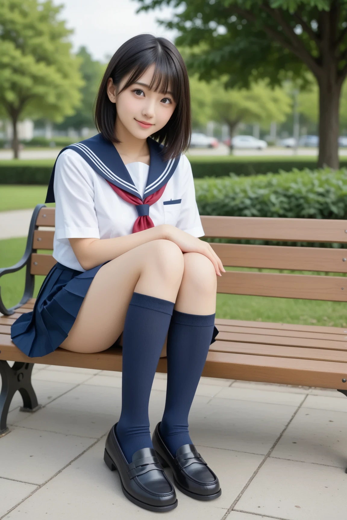 1girll,Solo,Pure_detail in face_The face is pure_eye detailed_eyed ((JK_校服,High school student uniform,School uniform for high school students,High school miniskirt,JK_sailor uniformm,JK_Serakuf)),JK_a skirt,JK_Loose socks jk_Loafer shoes,high school senior, short detailed hair,middle score,Sit in a swivel chair in a café,((Infinity round chair)),outdoor cafe,Outdoor stools,(Single table,High chair, High table),(From the front side:1.7),(Spread your feet in front of you),(Breaking Old Works:1.1),(Golden section:1.1),(the golden ratio:1.1),(Keep your feet apart),{{Extremely detailed thigh details}},{{Extremely detailed panty details}},{{{pantiess}}},(legs are open),(The reveal panties),(Natural color panties),From the bottom right corner。