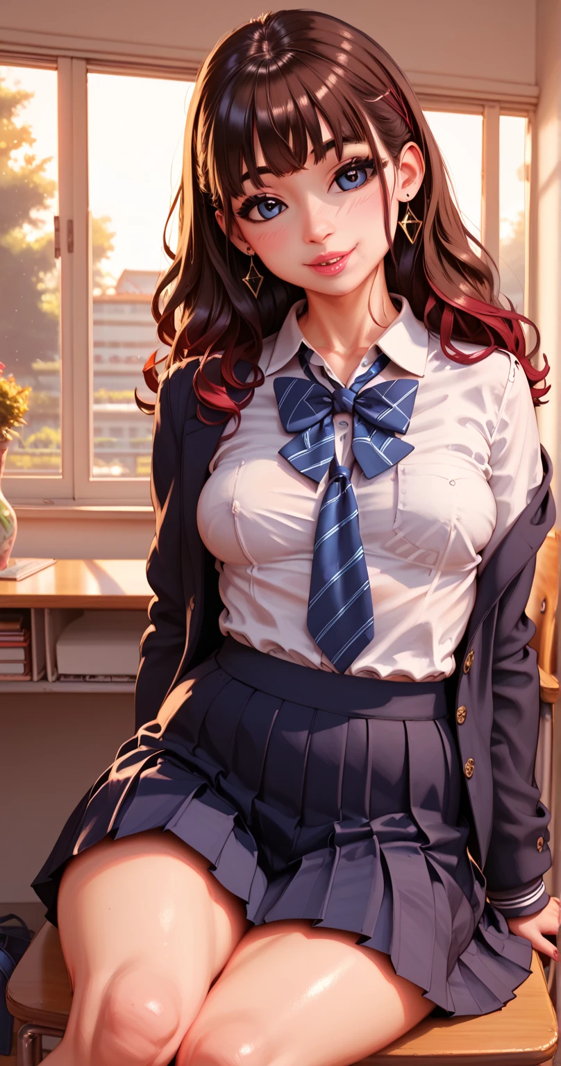 woman,20-year-old,School,noon,(((School uniform in skirt))),,open mouth smile((black leather thigh high boots))(),(big butt),(()),blush、surprised face,(((I can see your panties))),((((turn around and look back))))(cute underwear)(Reflecting the buttocks)(stick out your butt()slouch)