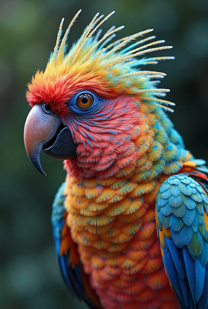 colorful neon parrot-peacock, playful, naughty, (spread wing:1.1), backlight, flight, (ruffed feathers:1.2), dawn, dew, jungle rave, rain, windy storm, dark, calm, slumber incoming, back-light, silhouette, filigree shadows, <lora:SDXL - Style - EldritchRomanceIllustration_0.9.1:0.7>, <lora:XL_boss_battle:0.2>, <lora:- SDXL - vant_blk_contrast_V2.0:1>