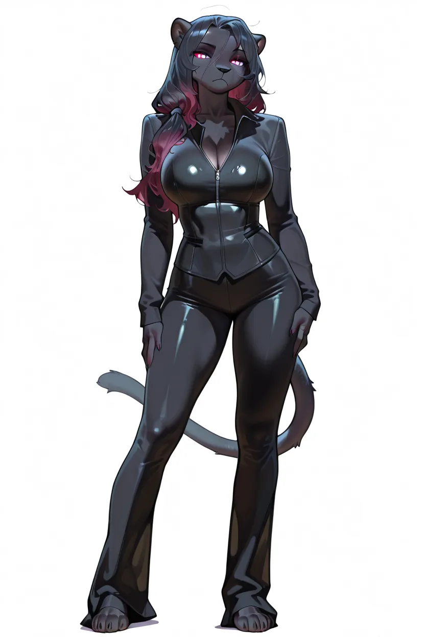(masterpiece, best quality:1.2), 1 girl, solo, full body, (anthropomorphic Black Panther, furry, kemono), simple background, Generated in SFW
