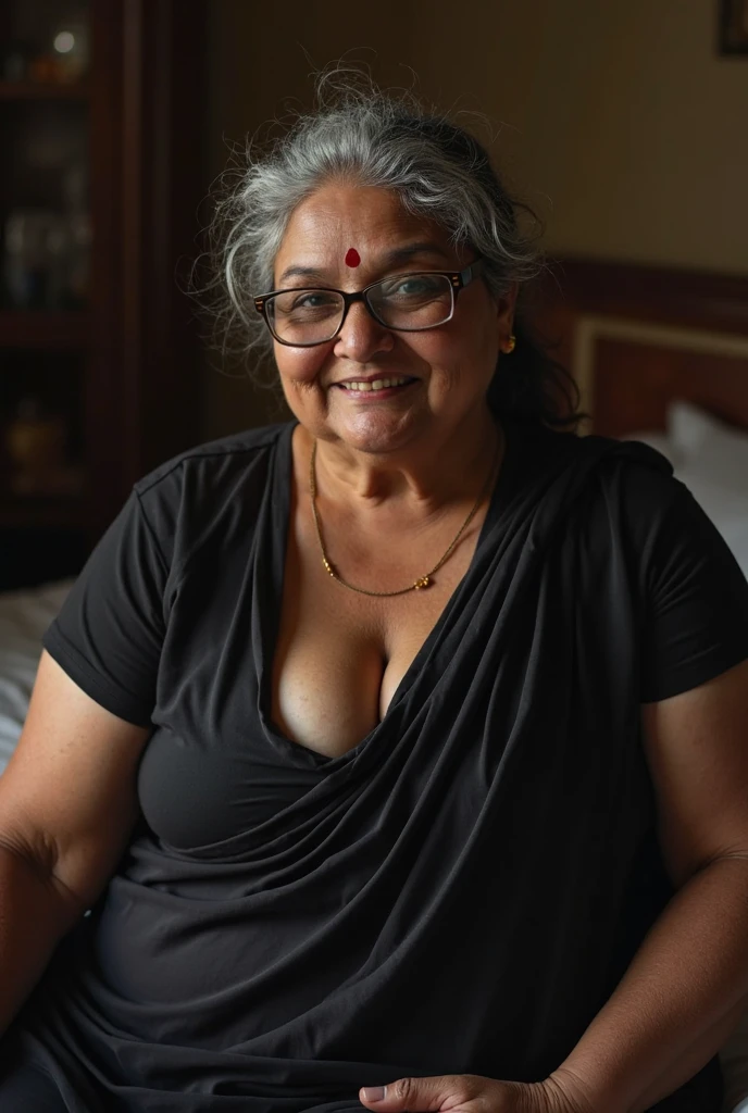 (Fullbody),(5 meters distance high angle in 45 degrees),indian granny,65 yo,busty nun extreme long curly hair drenched with heavy oil,in nude,titts areolas expised, glasses, giving blowjob