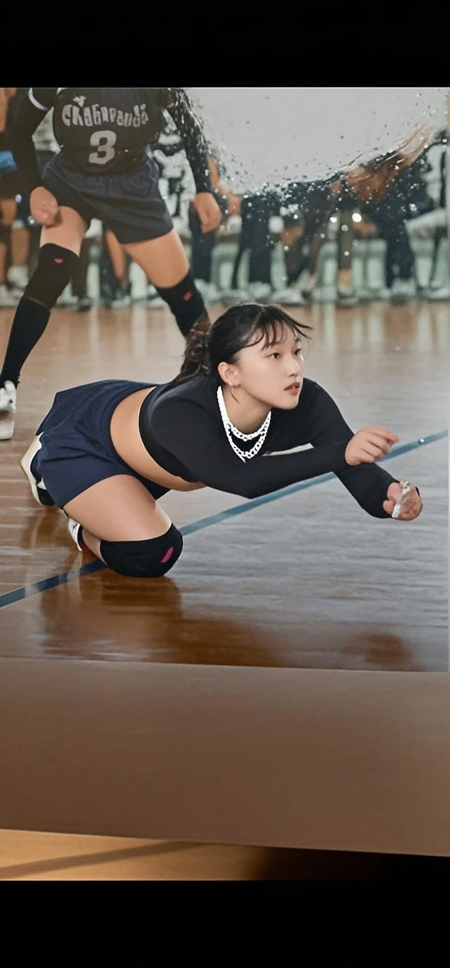 (Photorealsitic:1.4)、(hyper realisitic:1.4)、(realisitic:1.3)、(Smooth lighting:1.05)、fat body,(Improved lighting quality in movies:0.9)、32K,((beatiful girl)),(smile), cow boy shot,((volleyball player)) ,((volleyball uniform)) ,(large breasts),( in the school gym),(Plump),(thighs),((sweat),(random sexy pose),(half updo),(arms crossed behind back)
