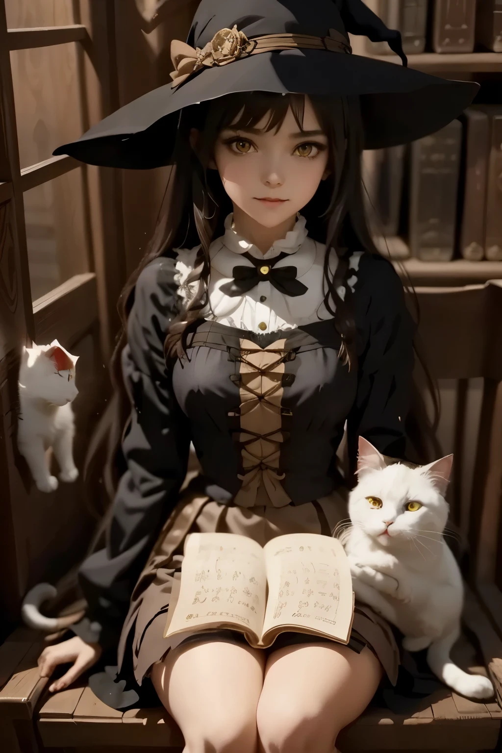 anime girl in a witch hat holding a white cat, black - haired mage, flirty anime witch casting magic, anime girl with cat ears, witch girl, classical witch, guweiz on pixiv artstation, portrait of a young witch girl, very beautiful anime cat girl, beautiful anime catgirl, cute anime catgirl, with a bewitching voice