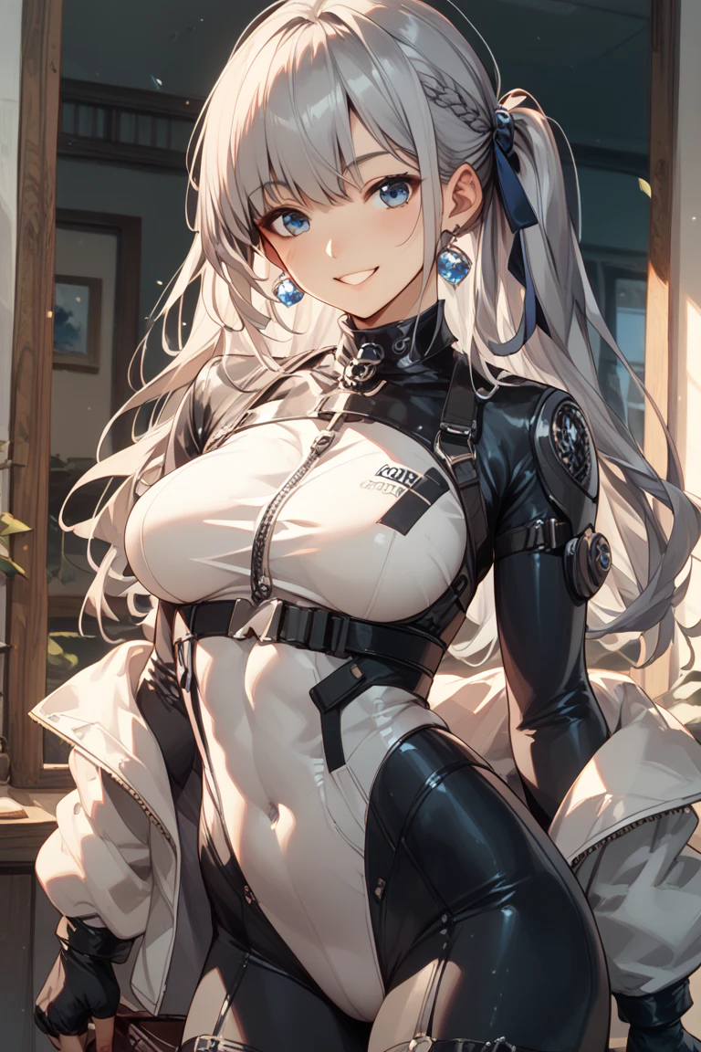 ((((masuter piece、top-quality、Long body、silber hair、large full breasts、abdominals、Brown skin color、perspiring、The front door of the house、Maid appearance、A charming expression、Great look))))、Silvery hair、verd s eyes、(((Very marked camel toe)))、(((Pose with emphasis on the chest)))、(((((Black skin、natta))))),((((darkskin)))),((sun burn))、Realistic skin type、an anime girl、Detailed Digital Anime Art、A seductive anime girl、extremely detailed art germ、a hyperrealistic schoolgirl、Ilyakukvshinov、Smooth Anime CG Art、Ultra Realistic Woman、ig model、ArtGerm、photo-realistic anime girl、digital anime art