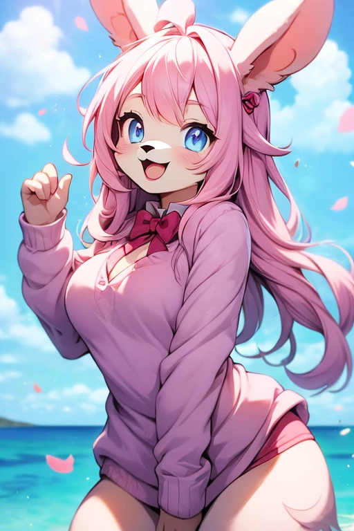 beautiful white woman, anime woman, wearing thigh high, big ass, pinky, cute, kawaii, bunny suit, not realistic, poster