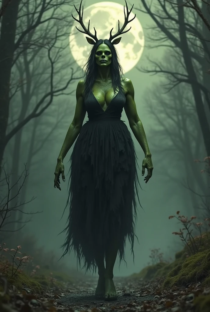 horror style cinematic photo horror movie still <lora:Baba_Yaga_XL-000005:0.5> back, medium shot ,green tits MEG MUCKLEBONE huge breasts, epic evil background, alluring and scary, photo of backlit evil hag , giant woman, vagina, tall, and hungry, standing near camp fire swamp hag, night, scary, tall, black haired busty crone with bright light, muscular skeletal ripped green skinned body, black haired crone with (huge saggy breasts), yellow green glowing eyes, huge saggy breast, baba yaga, swamp hag, evil witch, deals with the devil, blood, fire, red rim lights, nasty, gross, wets, slime, ooze, woman nsfw , by DnD Baba_Yaga_XL . 35mm photograph, film, bokeh, professional, 4k, highly detailed . dark, eerie, gothic, macabre