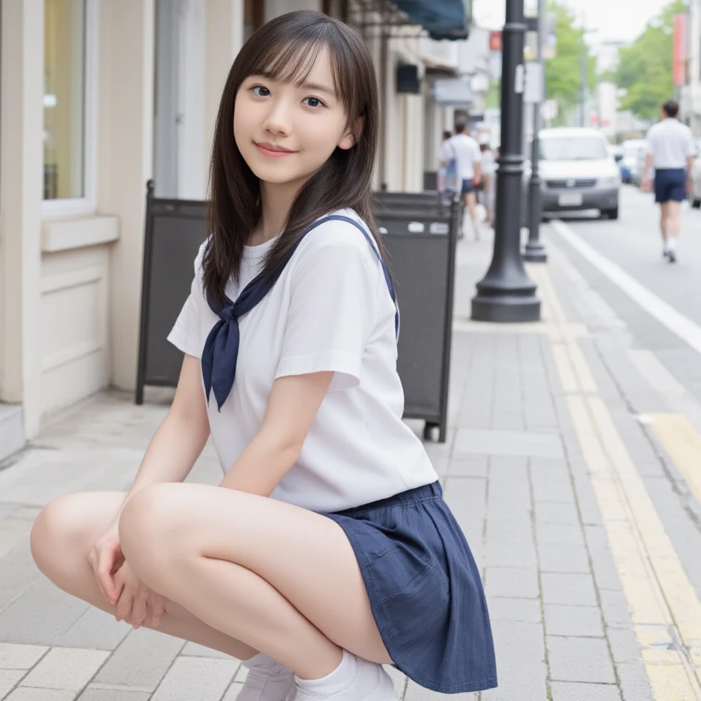 Magazine Cover:1.3、Magazine Cover:1.3、Incredibly cute girl,Super cute 16 year old girl、White skin、(Wearing a sailor suit)、 Professional Lighting、Tokyo Street,night, Streetscape,City lights,Upper Body,close,smile,, (8k, RAW Photos, Highest quality, masterpiece:1.2),(Realistic, photo-Realistic:1.37),Please lift your skirt、I can see your pants、