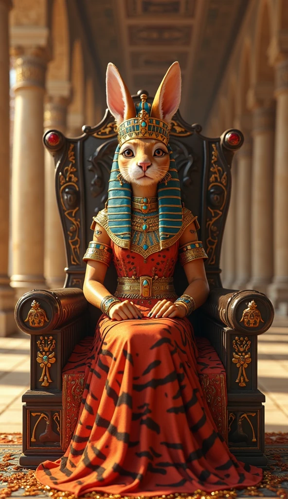 ((best quality)), ((masterpiece)), (detailed),(high-resolution:1.2),
(bilateral symmetry:1.5), a chamber from ancient Egypt, brimming with gold, precious gems, and magnificent drapery,
1 girl, Cleopatre lying on sofa,  dark hair, short hair, (with a Cheetah next to her), make up