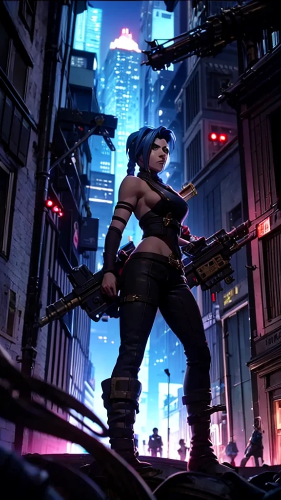 cowboy bebop, a cowboy bounty hunter with a cybernetic arm,a futuristic cityscape at sunset,cool street vibes,sleek spaceships hovering in the sky,fast-paced action scenes,neon lights illuminating the dark streets,a jazz music club,holographic advertisements floating in the air,a mysterious femme fatale with a katana,a charismatic yet haunted expression on the cowboy's face,bullet-time slow-motion sequences,a gravity-defying chase on rooftops,the iconic spaceship "Swordfish II" soaring through the air,explosions and debris flying everywhere,smoke and steam rising from the city's underground,gritty and atmospheric visuals,the cowboy's trademark black suit and wide-brimmed hat,the tension-filled silence before a stand-off between the cowboy and a dangerous criminal。