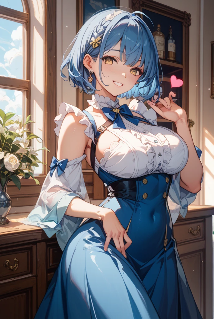 Blue-haired、bob、maid、Big Boobs、NIPPLE、cutest、erotic --auto --s2