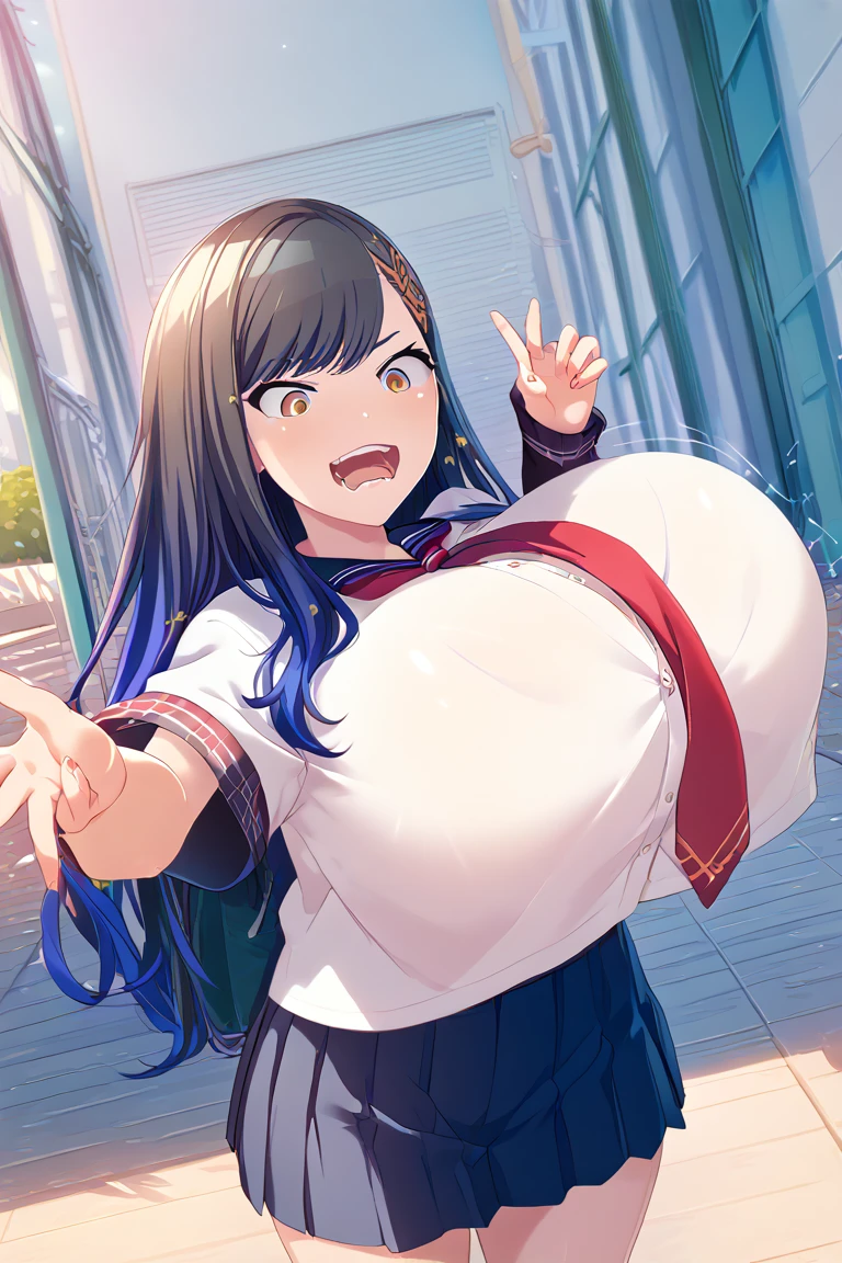 1girl, school girl, school uniform, :d, excited, , aroused, ahegao, bursting breasts, gigantic breasts, BEReaction, Breast expansion, puffy lips, bimbo lips, painted lips, thick lips, big lips, wide hips, thick thighs, , huge ass, giant ass, massive ass. enormous ass, hyper ass, craving lust face , enormous huge natural breasts, enormous breasts, huge breasts. breasts bigger than head, breasts bigger than torso, hyper breasts, massive hourglass figure, heavy weight, fat, big belly, cleavage, mature, short skirt, soaking wet, comforting me, nsfw, ahegao, begging towards you, detailed,