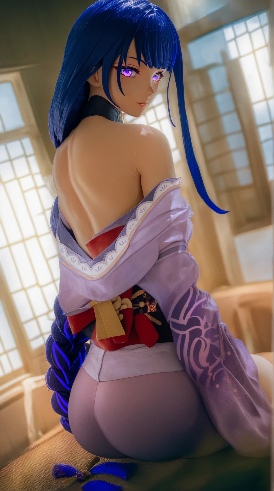 Close-up of a woman in a purple dress and purple cape, juri misaki, 《Street Fighter》Juli Han, Japanese goddess, lit from behind, Irelia from League of Legends, Anime girl cosplay, cosplay, nico robin, Purple body, glamourous cosplay, elegant glamourous cosplay, Misato Katsuragi, from league of legends