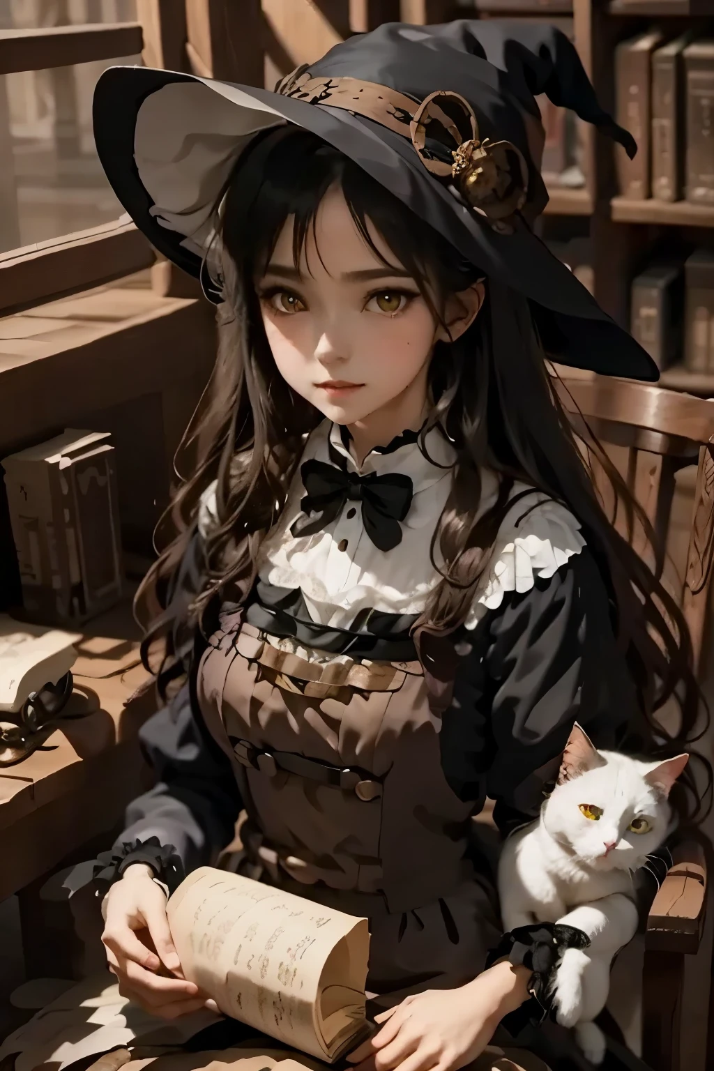 anime girl in a witch hat holding a white cat, black - haired mage, flirty anime witch casting magic, anime girl with cat ears, witch girl, classical witch, guweiz on pixiv artstation, portrait of a young witch girl, very beautiful anime cat girl, beautiful anime catgirl, cute anime catgirl, with a bewitching voice