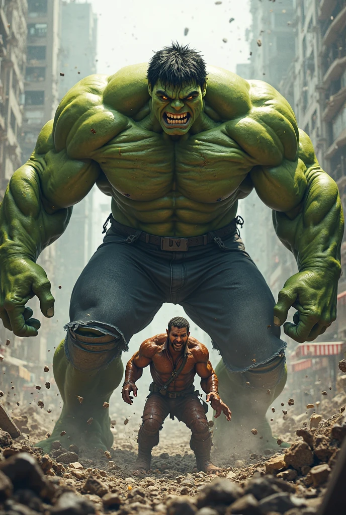 The incredible hulk punches a purple villain who explodes intoslime