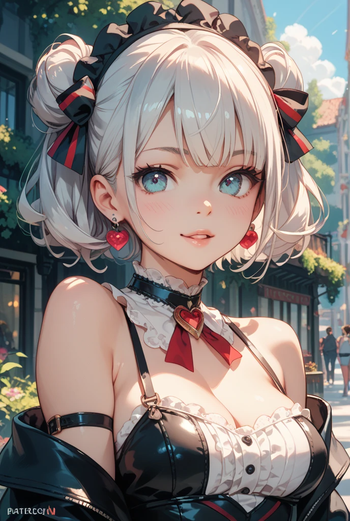 a girl,solo,masterpiece,best quality,highres,Extreme detaildelicate face,Extreme detaildelicate eyes,(face alignment),fair complexion,Exquisite hairstyle,light-colored lips,A charming smile.Strong sense of detail and layer,rich and gorgeous color,with a unique sense of texture, Rich color, color harmony, vivid painting ,design,16k,hyper detailed, abstractionism,wearing a light gray dress, printed with bouquets and red and dark gray ribbons, was paired with a red waistband and a hat decorated with small flowers for a festive winter vibe. And her hair up in an Delicate and beautiful fashion.