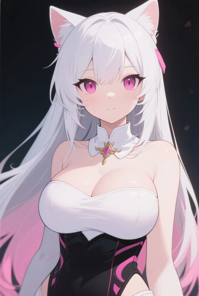 1 girl, pink background, Black Halo, white hair, long white hair, red eyes, big , black bikini, black halo, night, high res, masterpiece, supersharp, ((masterpiece)),(((no clothes))),(((best quality))), realistic, high quality, masterpiece, HD, Purple dress, big