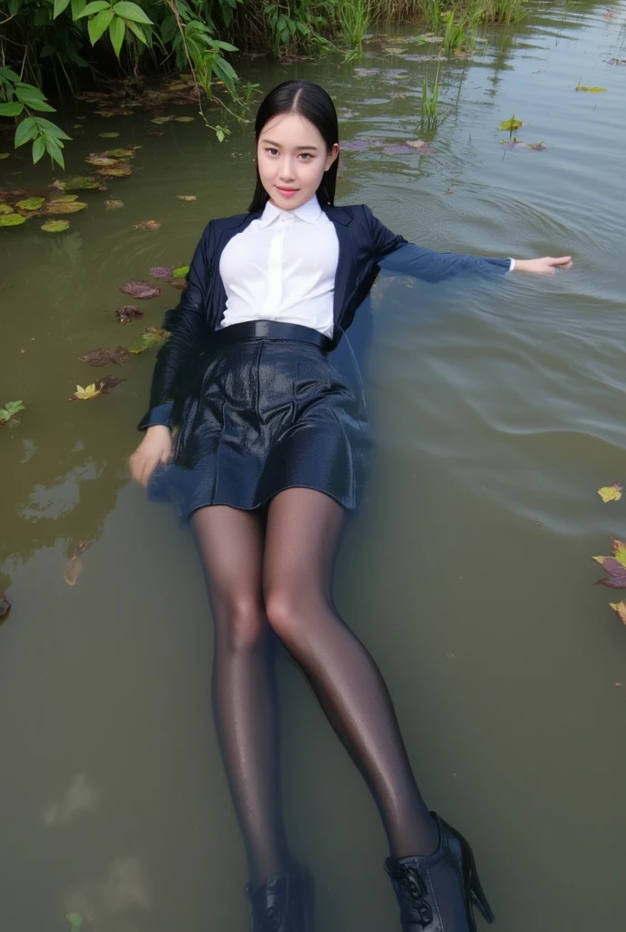 1girl,solo,medium breasts,outdoors,<lora:GoodHands-beta2:1>,cityscape,full body,<lora:0336 One-line crotch pantyhose_v1:0.8>,ruanyi0336,stiletto heels,pantyhose,white shirt,black pantyhose,no panties,lying on water,from above,wet,lying,, (incredibly absurdres, ultra-detailed,CG ,unity ,8k wallpaper),(masterpiece),(realistic),(photorealistic:1.2),(raw photo:1.2), (best quality:1.2), (detailed face :1.4),(beautiful detailed eyes :1.2),(detailed hair),light on face, huge filesize ,cinematic lighting, 1 girl ,sexy,