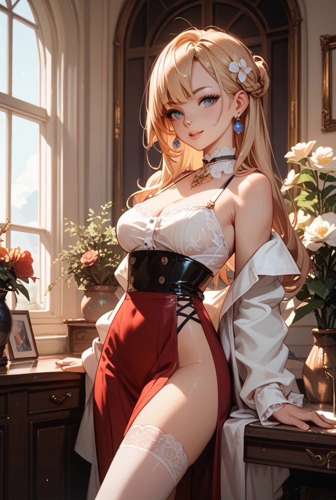 Virpi Talvitie, Heath Robinson, Surreal, mysterious, strange, fantastical, fantasy, Sci-fi, Japanese anime, Terra Incognita, Alice, a blonde miniskirt beautiful girl who pursues the structure of the celestial sphere and researches it, detailed masterpiece, intelligent sexy, erotic provocative body,