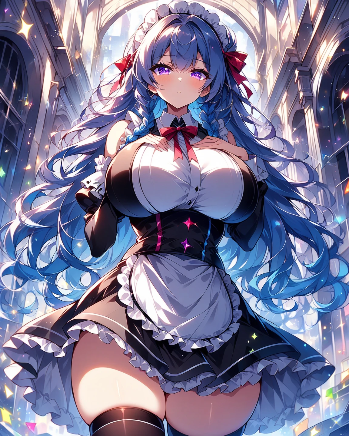 meilleur qualité, Jeune femme papillon, cheveux bleu nuit, une (gigantesque poitrine:1.4), antenne d'insecte sur la tête, ailes de papillon, tenue sexy, dans une nuit étoilée