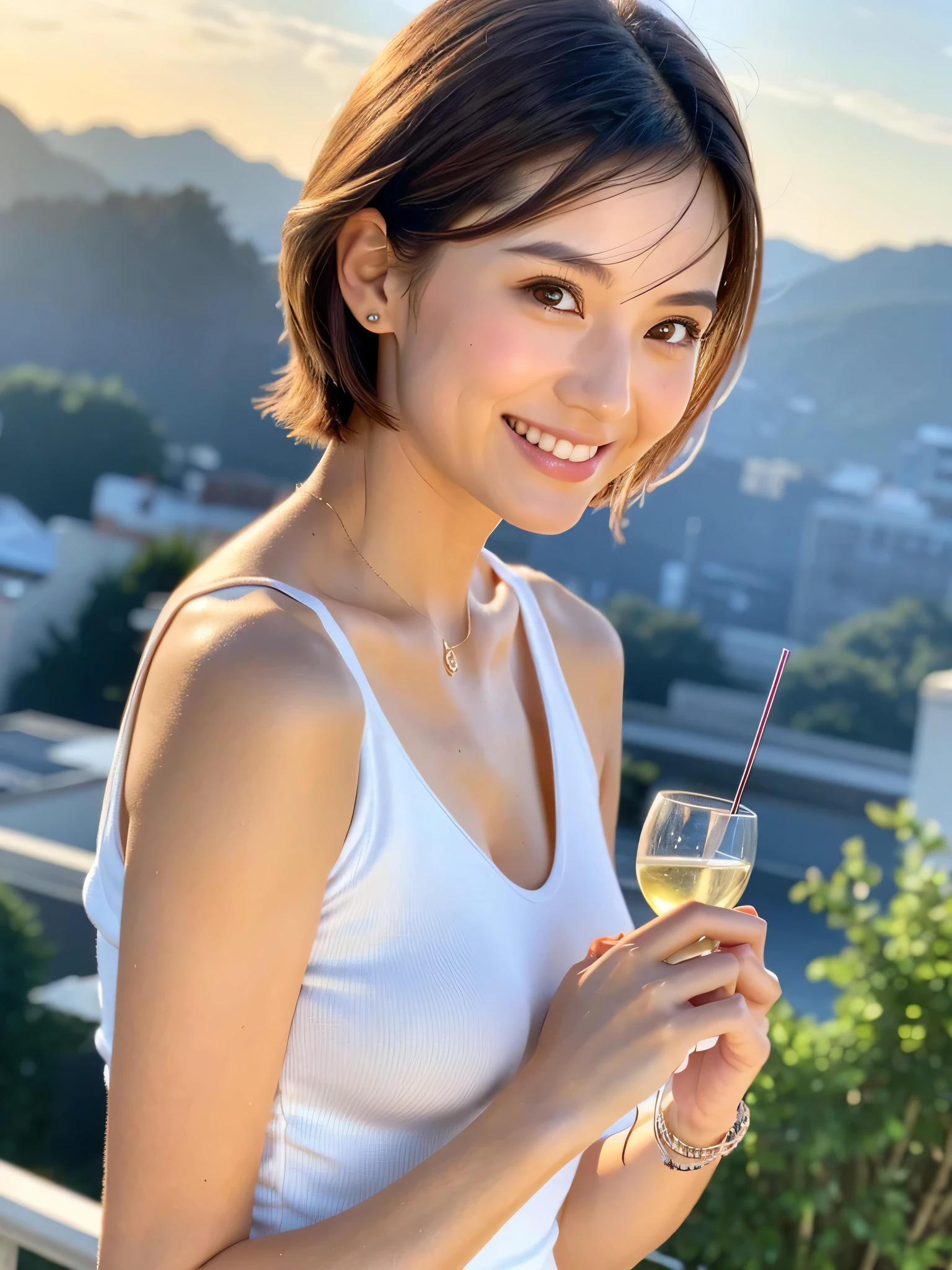 (best quality,4k,8k,highres,masterpiece:1.2),ultra-detailed,(realistic,photorealistic,photo-realistic:1.37),portrait,portrait painting,Freya Jayawardana,hazel eyes,dazzling smile,short curly hair,cute glasses daydreaming,white bikini,wet body,relaxing on a luxuriously fluffy bed,glimmering sunlight,soft shadows,refreshing atmosphere,hint of summer breeze,serene expression,sun-kissed skin,saturated colors,tropical vibes,colorful flowers surrounding,crystal clear water droplets,sparkling wet hair flowing,subtle reflections on the wet skin,alluring confidence,painting like a masterpiece,translucent background,ethereal beauty,artistic brushstrokes,seamless blending of colors,subtle textures enhancing realism,vibrant artistry,playful innocence,romantic ambiance,sublime beauty,graceful posture,eye-catching details,dreamlike aura,with a touch of magic,immersive atmosphere,sweet dream come to life,captivating gaze,striking contrast between light and shadow,sensual allure,impeccable attention to detail,mesmerizing artwork depicting Freya in her element, massive tits