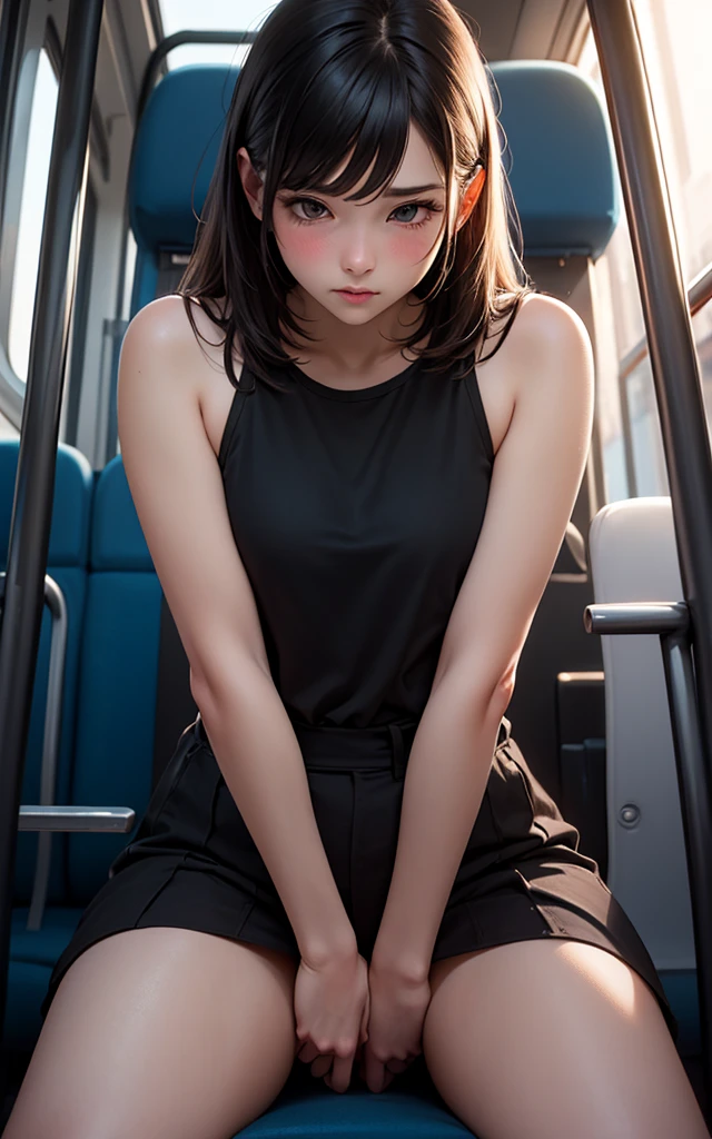 Looks Back,Knees,年轻,(Onepiece),Long T-shirt,teens girl,Delicate body,petite body,Delicate body,small tits,tiny chest,Short,A dark-haired,Twin-tailed,poneyTail,In the train car