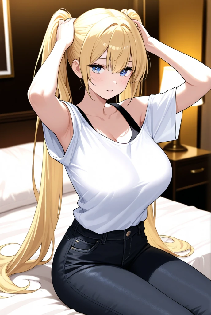 masterpiece, best quality, highres, hmsan, 1girl, animal ears, tail, large breasts, crop tank, wearing legging, holding a towel, sweating, indoors, cowboy shot, standing, shy