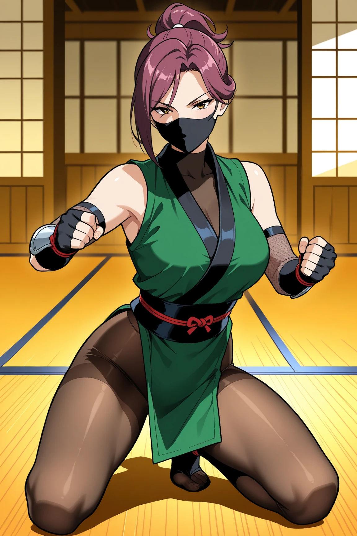 Female (ninja), full boby standing, indoors,